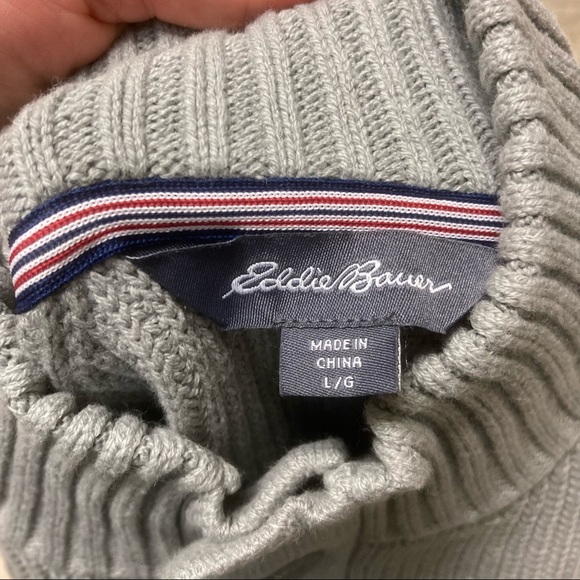 NWT Eddie Bauer Men’s sweater button neck gray cotton knit pullover size L - Picture 10 of 12